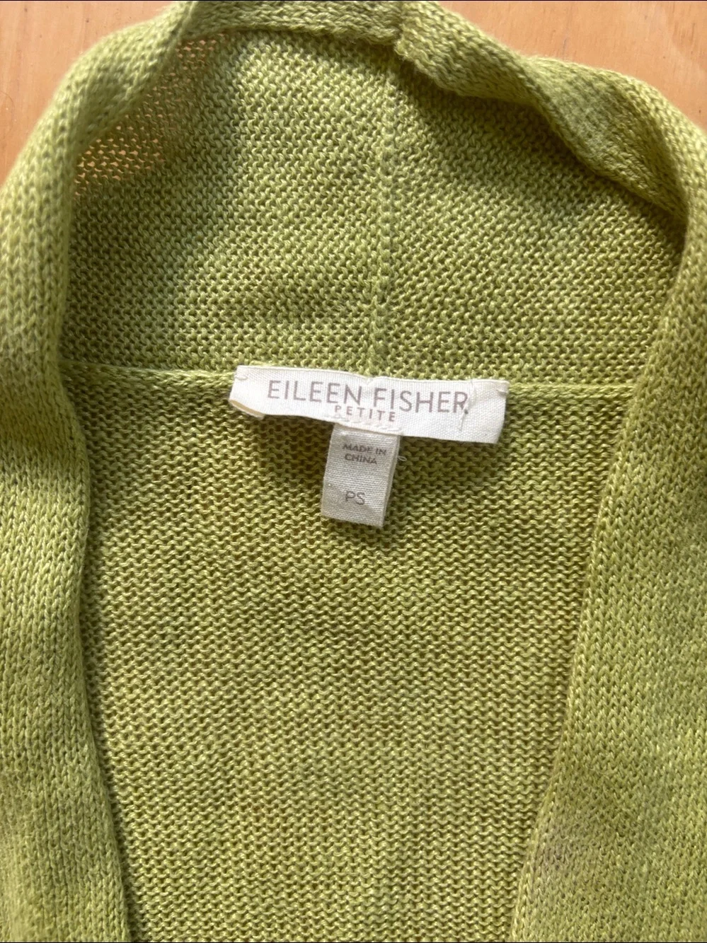 Eileen Fisher short sleeve chartreuse linen sweater size petite small.
